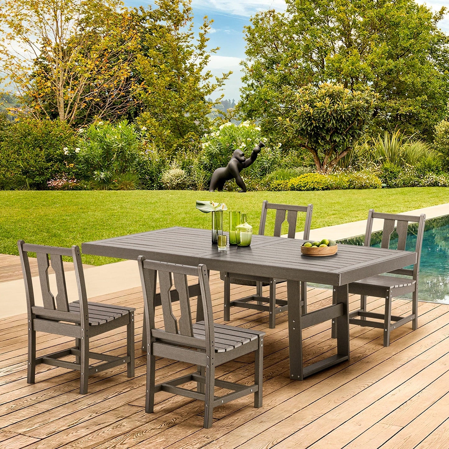 Set da pranzo versatili per esterni con sedie girevoli/pieghevoli e tavolo con doghe in acciaio e set da pranzo in HDPE per giardini e patii