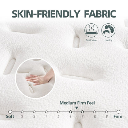 10 Materassi, Materasso a molle insacchettate in memory foam, Supporto per il sonno, Materasso dalla sensazione di rigidità media in una scatola