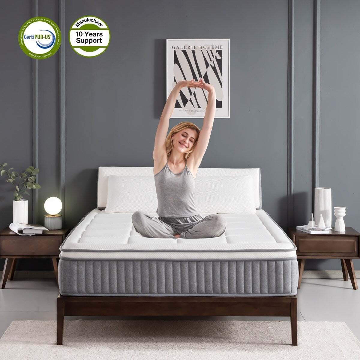 10 Materassi, Materasso a molle insacchettate in memory foam, Supporto per il sonno, Materasso dalla sensazione di rigidità media in una scatola