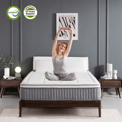 10 Materassi, Materasso a molle insacchettate in memory foam, Supporto per il sonno, Materasso dalla sensazione di rigidità media in una scatola