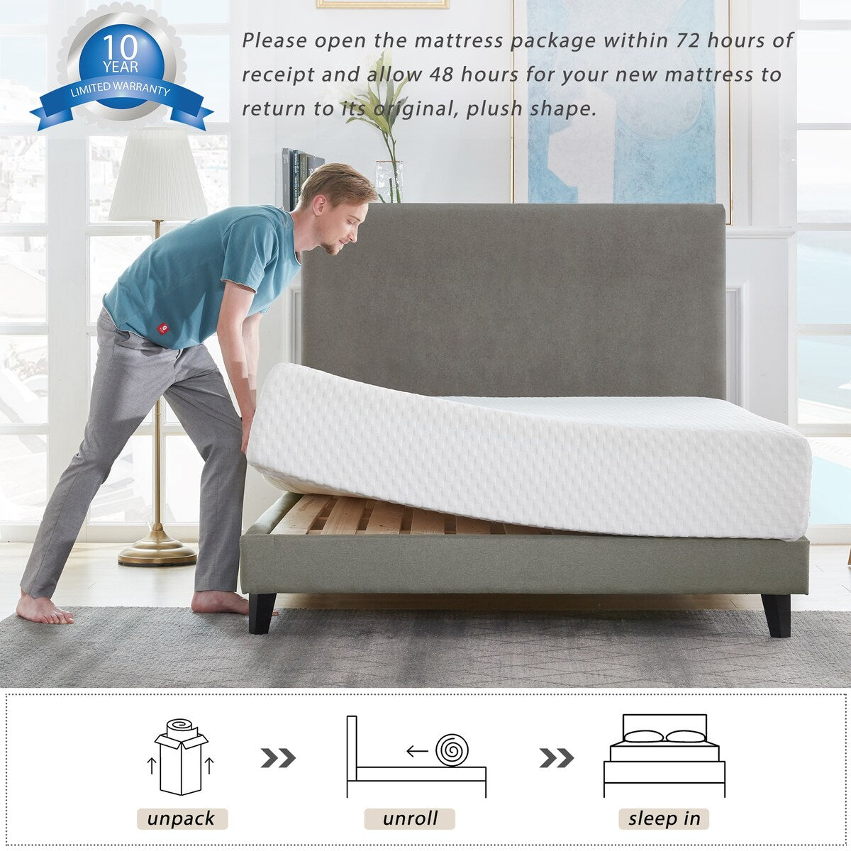 Materasso in memory foam gel da 12 pollici per un sonno fresco, comfort medio