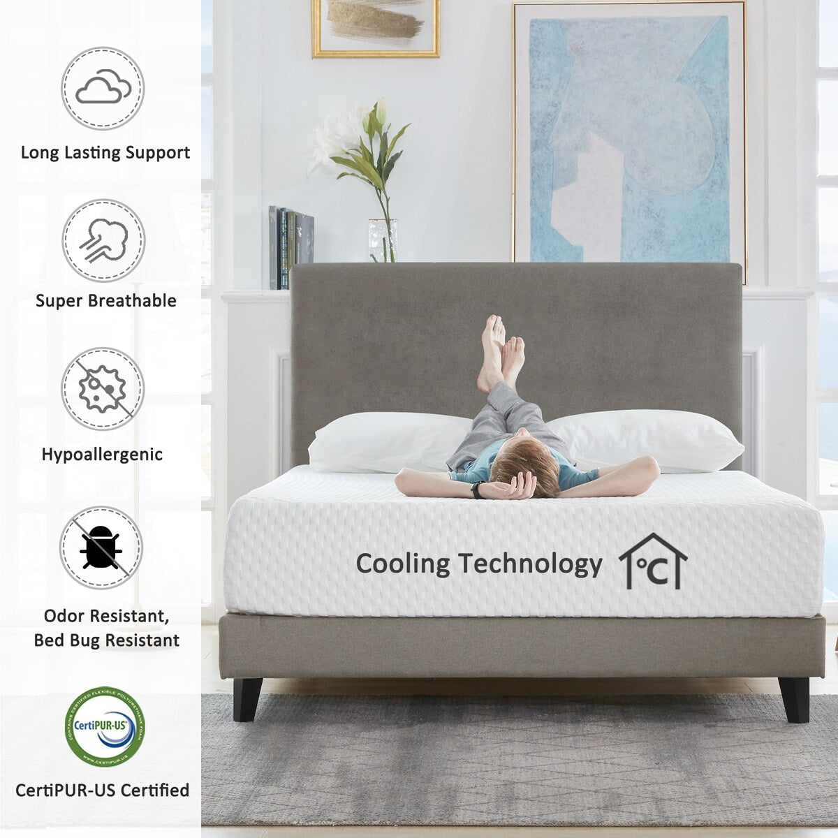 Materasso in memory foam gel da 12 pollici per un sonno fresco, comfort medio