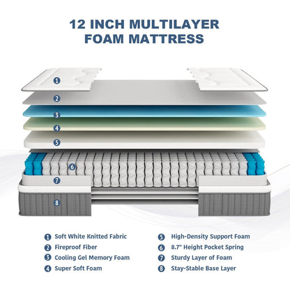 12 migliori materassi ibridi, memory foam in gel con materasso a molle insacchettate in una scatola per un sonno fresco, materasso a sensazione media