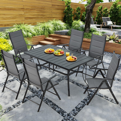 Set da pranzo versatili per esterni con sedie girevoli/pieghevoli e tavolo con doghe in acciaio e set da pranzo in HDPE per giardini e patii