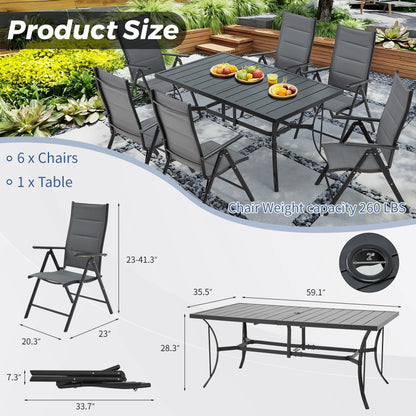 Set da pranzo versatili per esterni con sedie girevoli/pieghevoli e tavolo con doghe in acciaio e set da pranzo in HDPE per giardini e patii
