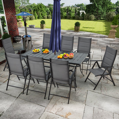 Set da pranzo versatili per esterni con sedie girevoli/pieghevoli e tavolo con doghe in acciaio e set da pranzo in HDPE per giardini e patii