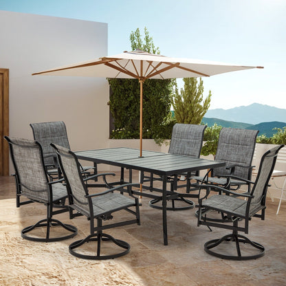 Set da pranzo versatili per esterni con sedie girevoli/pieghevoli e tavolo con doghe in acciaio e set da pranzo in HDPE per giardini e patii