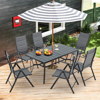 Set da pranzo versatili per esterni con sedie girevoli/pieghevoli e tavolo con doghe in acciaio e set da pranzo in HDPE per giardini e patii