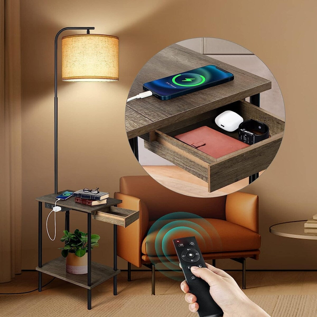 Lampada da terra da 62 pollici con scrivania portariviste - Stile cassetto