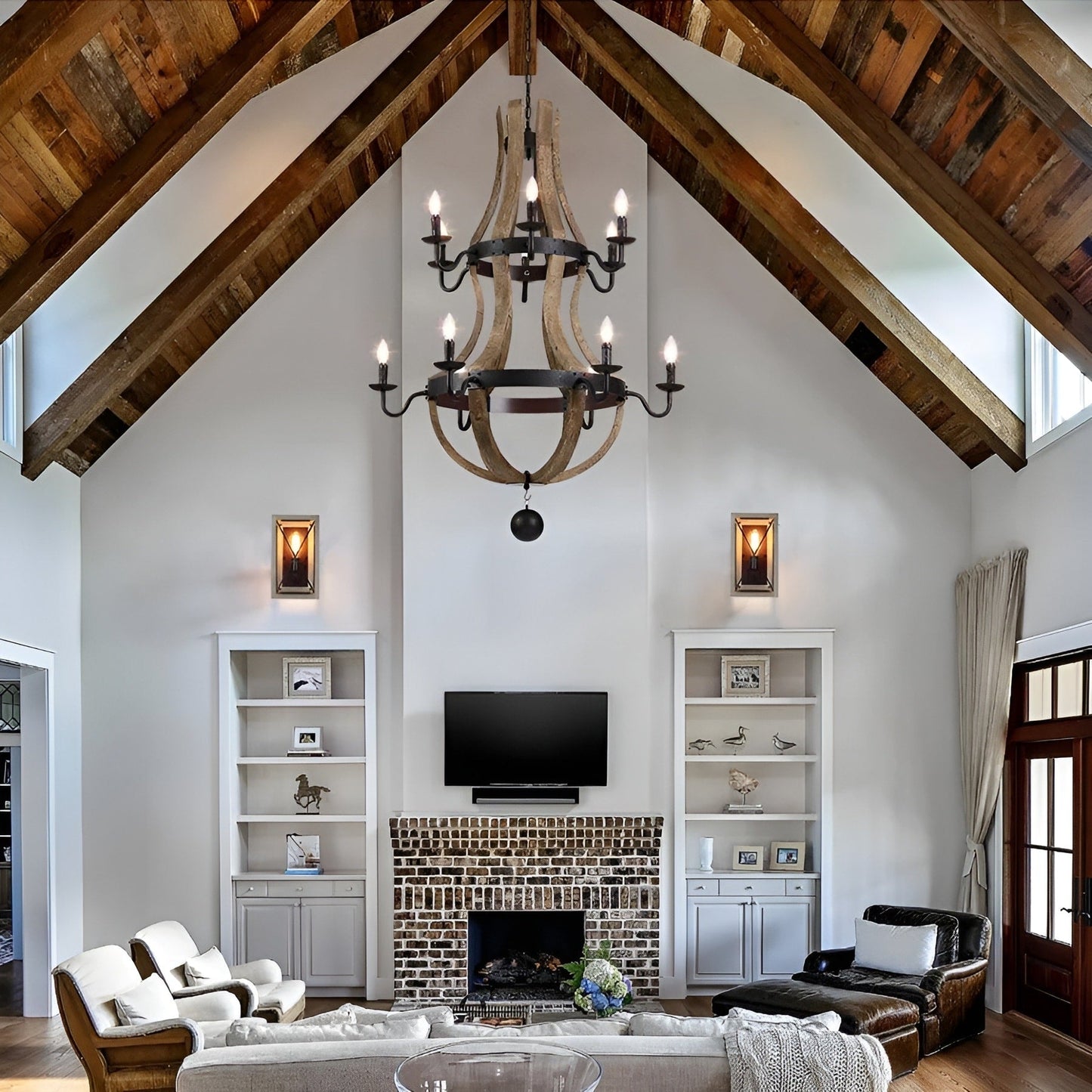 Lampadario a botte di vino a due livelli in stile country francese con 12 luci
