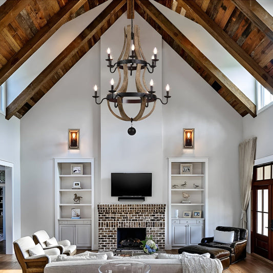 Lampadario a botte di vino a due livelli in stile country francese con 12 luci