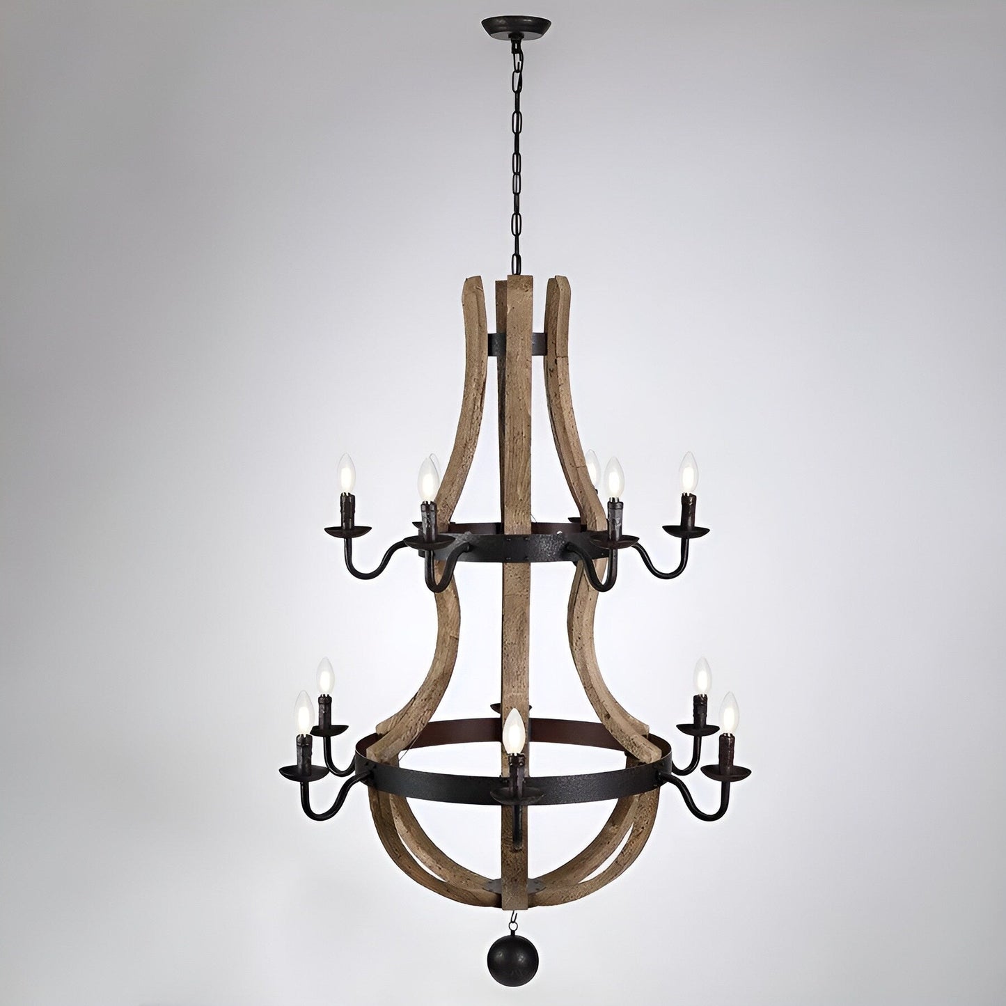 Lampadario a botte di vino a due livelli in stile country francese con 12 luci