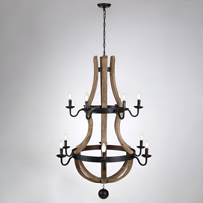 Lampadario a botte di vino a due livelli in stile country francese con 12 luci