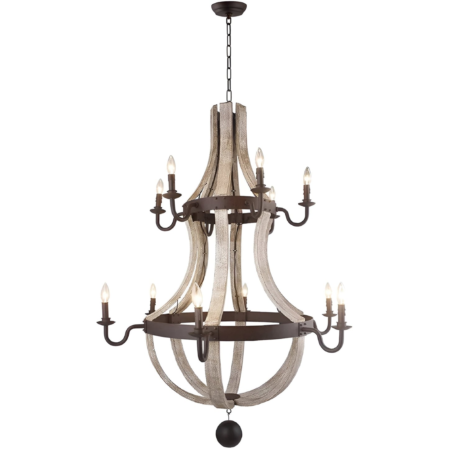 Lampadario a botte di vino a due livelli in stile country francese con 12 luci