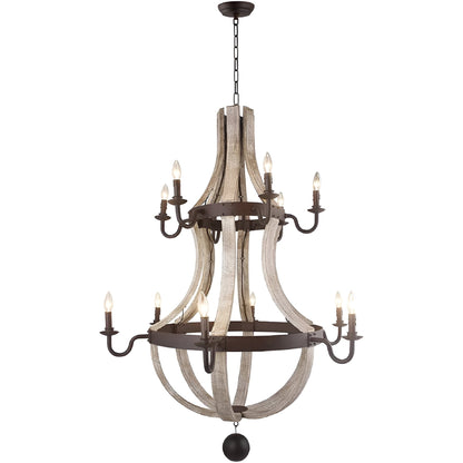 Lampadario a botte di vino a due livelli in stile country francese con 12 luci