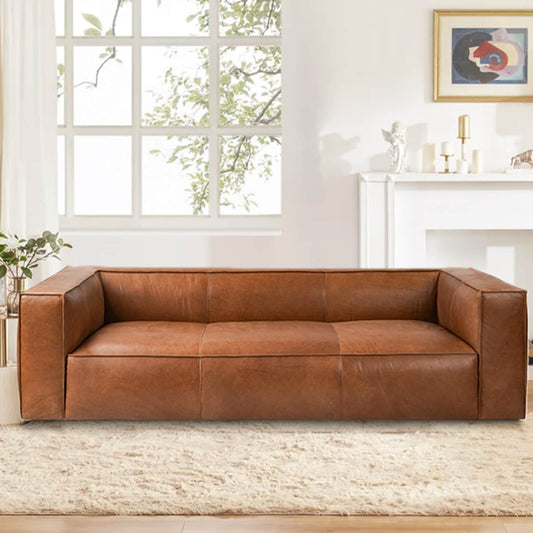 Divano moderno in vera pelle per soggiorno UR Livingroom, interamente in pelle anilina, dimensioni: 100 x 43 x 26,25 cm.