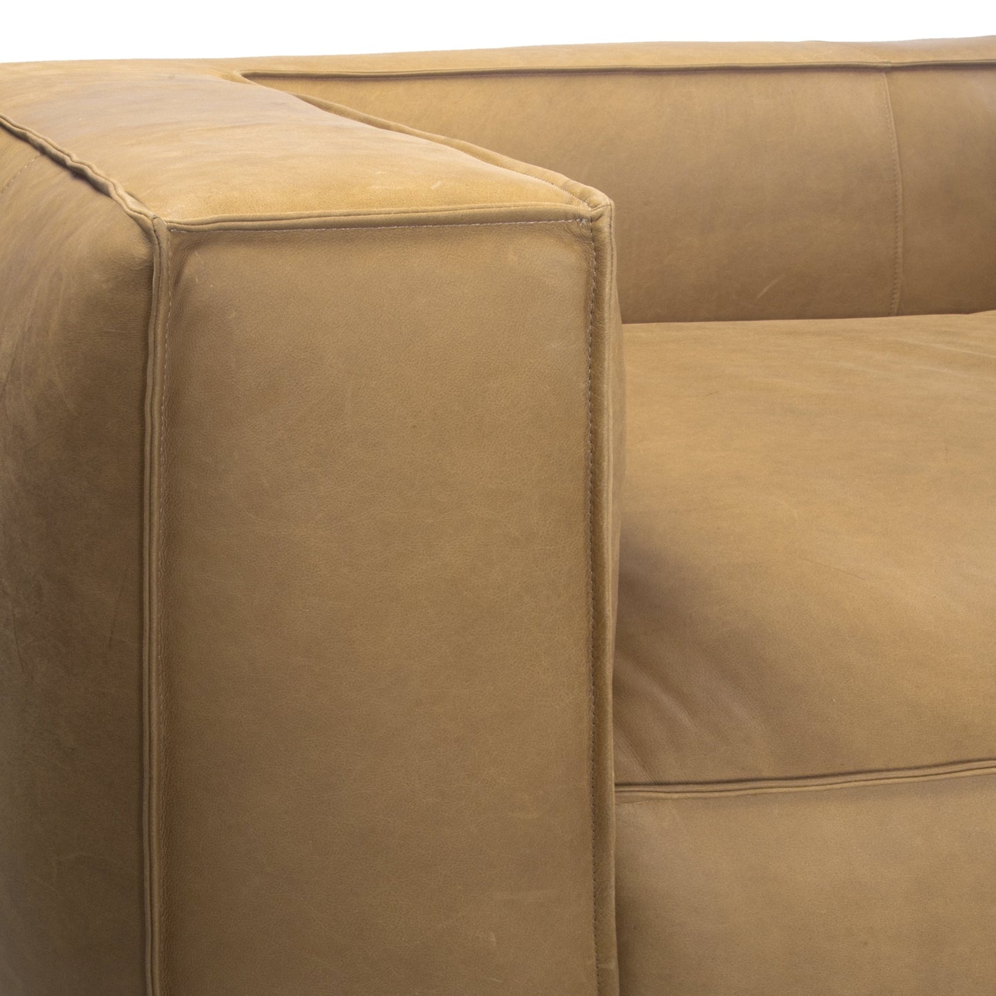 Divano moderno in vera pelle per soggiorno UR Livingroom, interamente in pelle anilina, dimensioni: 100 x 43 x 26,25 cm.