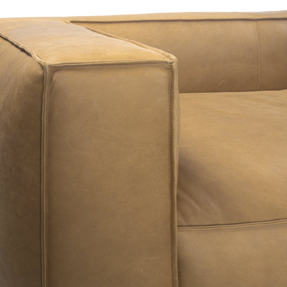 Divano moderno in vera pelle per soggiorno UR Livingroom, interamente in pelle anilina, dimensioni: 100 x 43 x 26,25 cm.