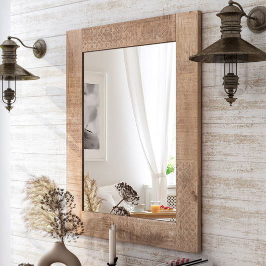 Specchio da parete in legno massello naturale rustico Carina di Furniture of America