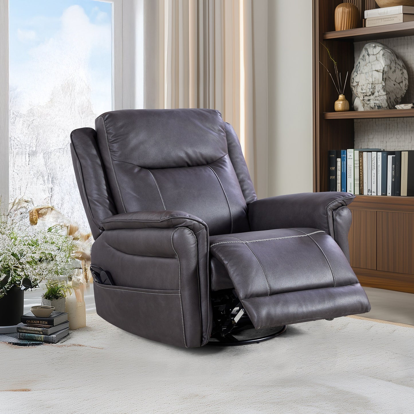 Christopher Knight Home - Poltrona reclinabile girevole Harrison Soft Power con riscaldamento e massaggio, braccioli con cuscino superiore, per spazi abitativi