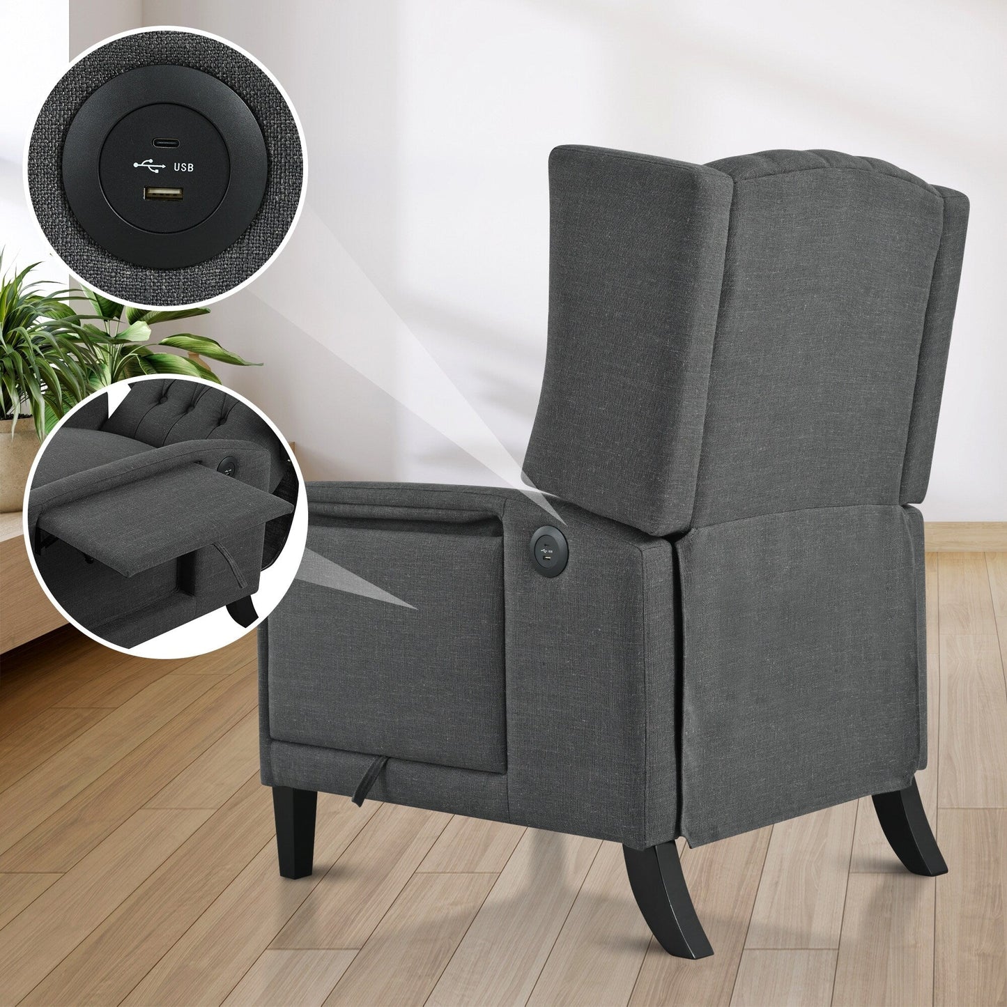 Christopher Knight Home - Poltrona reclinabile Isabella Manual WingBack con tavolo pieghevole e porte USB