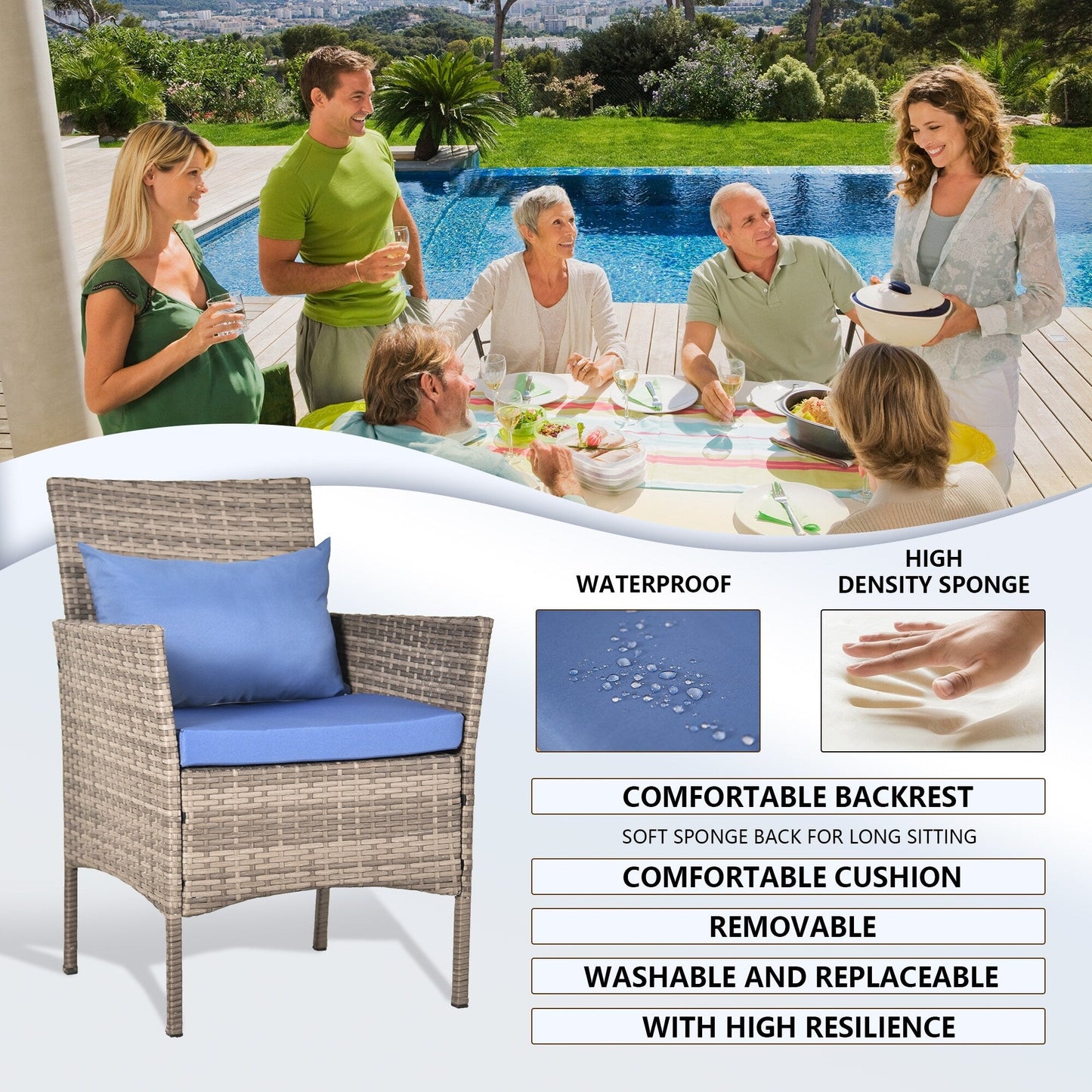 Set da bistrot per conversazione da esterno, 3 pezzi, mobili da esterno, sedie in vimini e tavolo riponibile, set di mobili da balcone per veranda