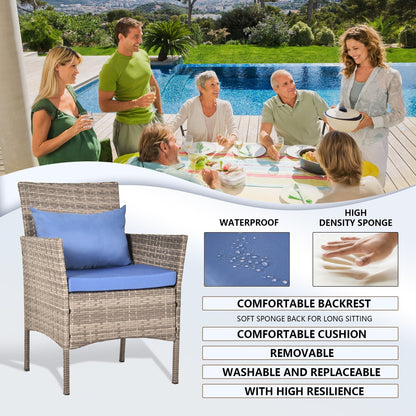 Set da bistrot per conversazione da esterno, 3 pezzi, mobili da esterno, sedie in vimini e tavolo riponibile, set di mobili da balcone per veranda