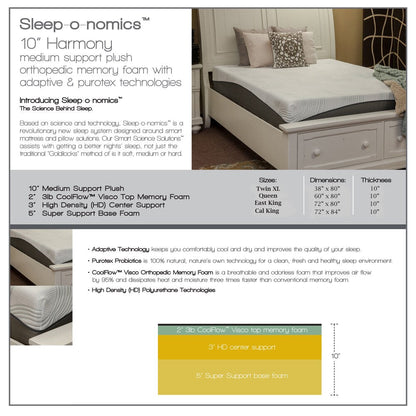 Materasso in memory foam California King-size Harmony by Integrity Bedding Sleep-o-nomics da 10 pollici - Bianco sporco