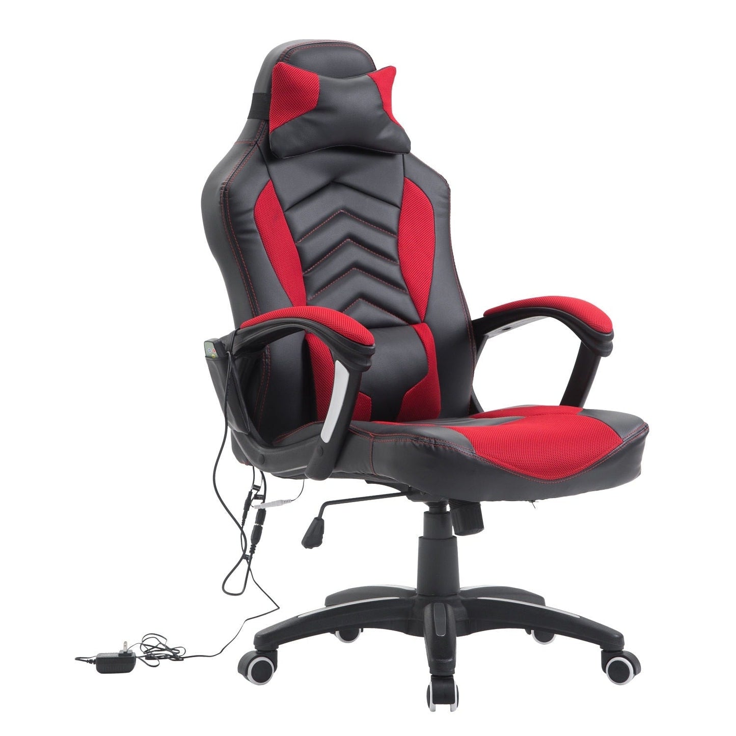 Sedia da gioco per computer con 6 punti di massaggio vibranti, 5 modalità, sedia da scrivania riscaldata in stile racing, sedia girevole con poggiatesta