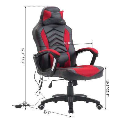 Sedia da gioco per computer con 6 punti di massaggio vibranti, 5 modalità, sedia da scrivania riscaldata in stile racing, sedia girevole con poggiatesta