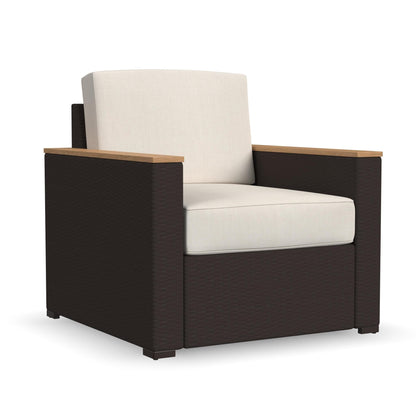 Set di 4 poltrone e pouf da esterno in rattan Palm Springs con cuscini di Homestyles