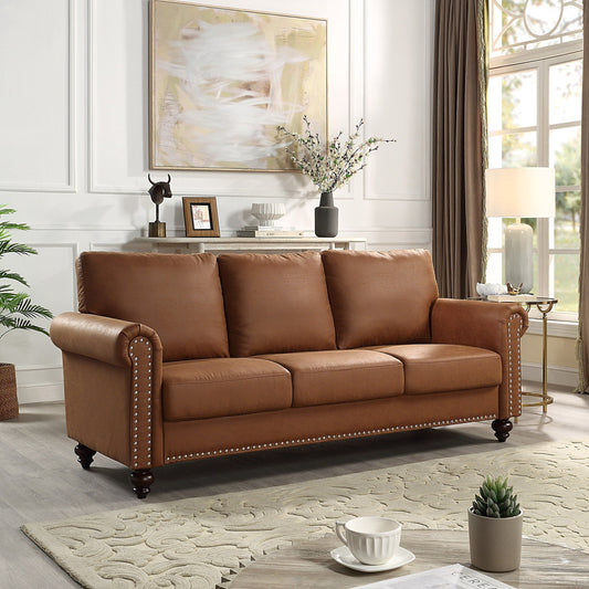 Divano rivestito in tessuto similpelle marrone - 31,50 x 80,31 x 34,25