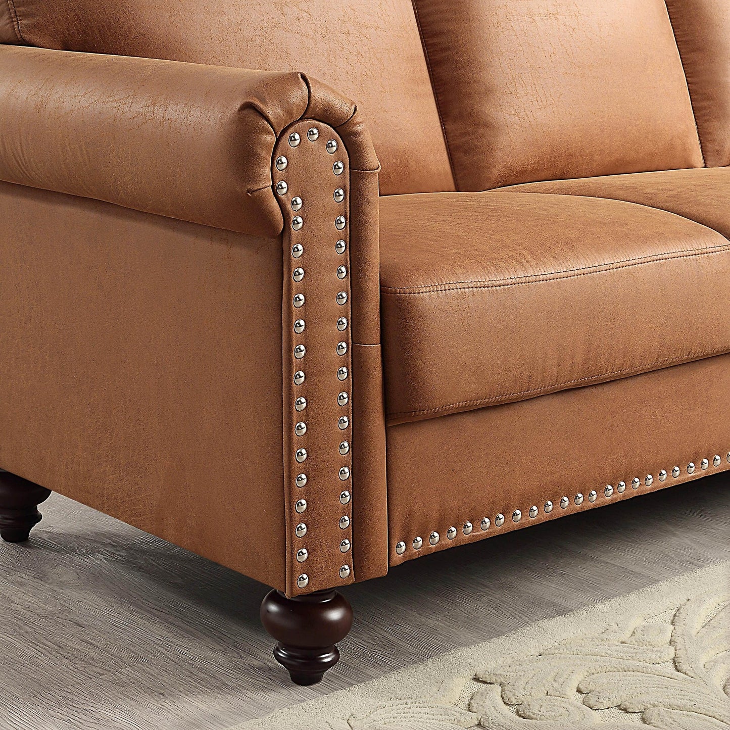 Divano rivestito in tessuto similpelle marrone - 31,50 x 80,31 x 34,25