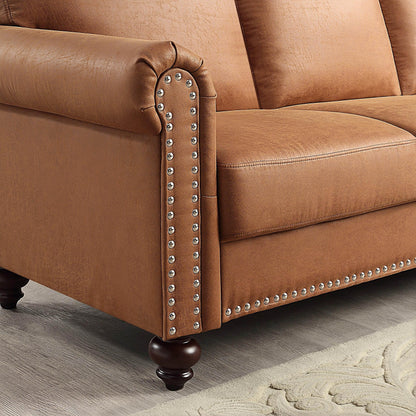 Divano rivestito in tessuto similpelle marrone - 31,50 x 80,31 x 34,25