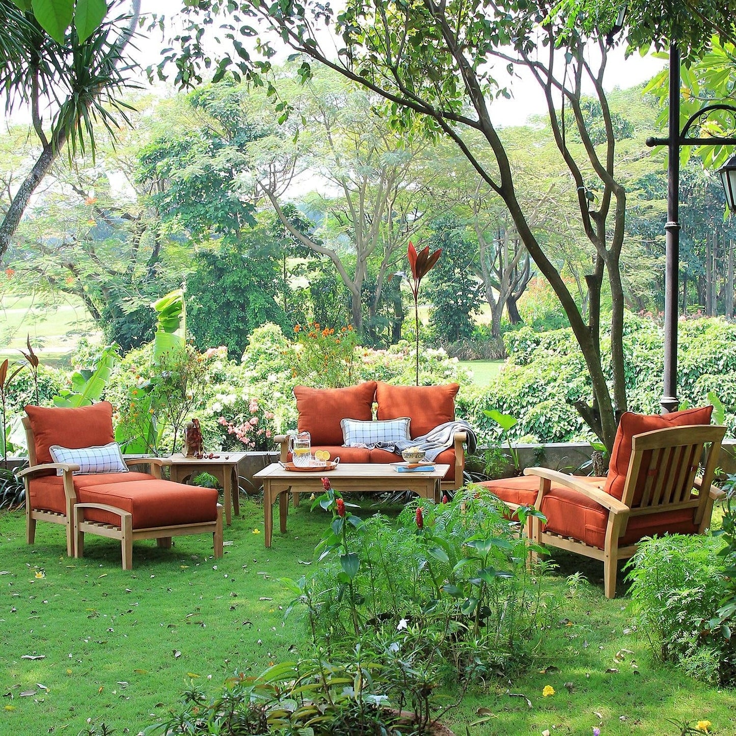 Set da conversazione per patio in teak Cambridge Casual Leon da 7 pezzi
