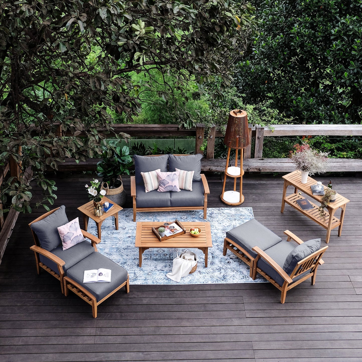 Set da conversazione per patio in teak Cambridge Casual Leon da 7 pezzi