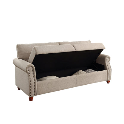 Divano rivestito in tessuto di lino beige con contenitore - 32,28 x 79,53 x 33,47