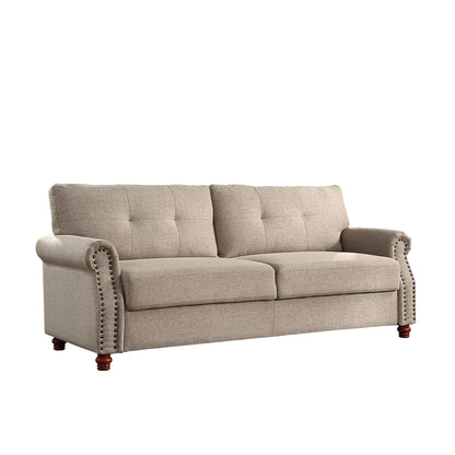 Divano rivestito in tessuto di lino beige con contenitore - 32,28 x 79,53 x 33,47