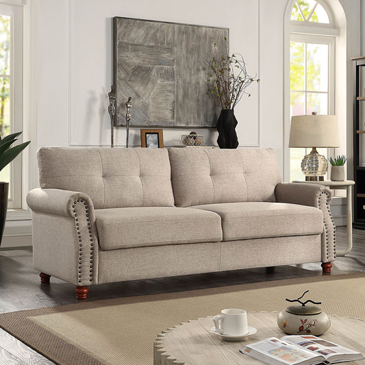 Divano rivestito in tessuto di lino beige con contenitore - 32,28 x 79,53 x 33,47