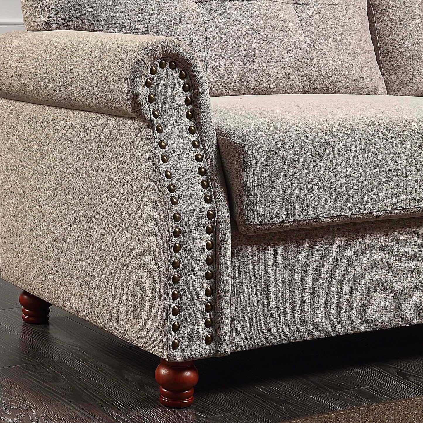 Divano rivestito in tessuto di lino beige con contenitore - 32,28 x 79,53 x 33,47