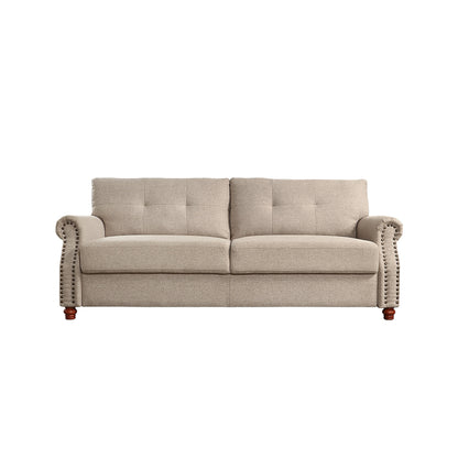 Divano rivestito in tessuto di lino beige con contenitore - 32,28 x 79,53 x 33,47
