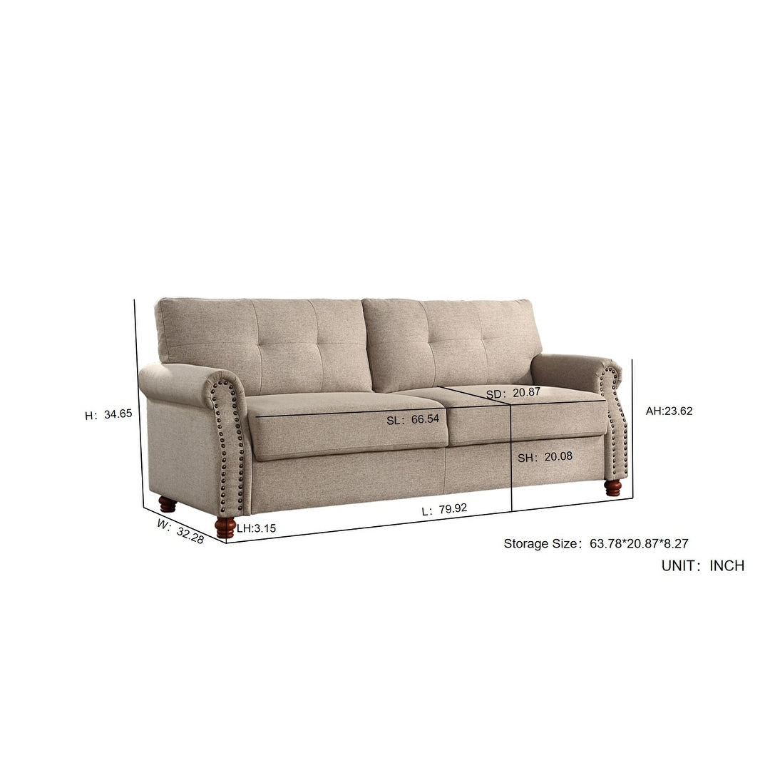 Divano rivestito in tessuto di lino beige con contenitore - 32,28 x 79,53 x 33,47