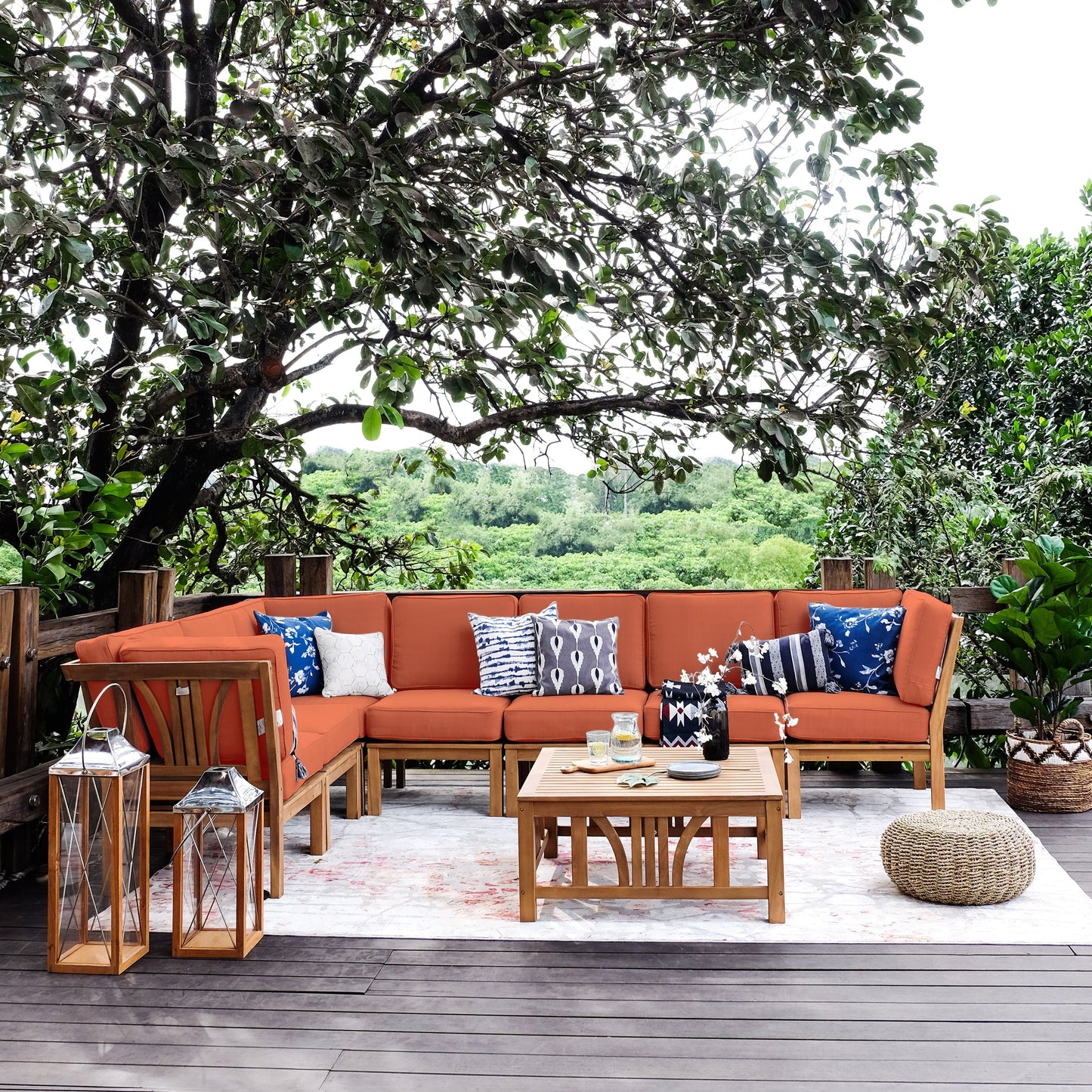 Set da giardino componibile Cambridge Casual Lowell in teak da 8 pezzi con cuscino
