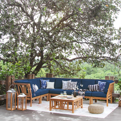 Set da giardino componibile Cambridge Casual Lowell in teak da 8 pezzi con cuscino