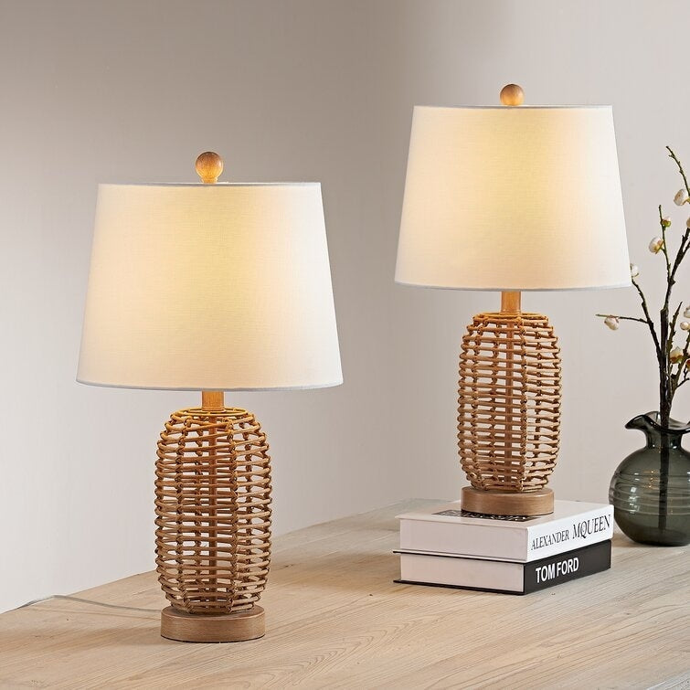 Set di 2 lampade da tavolo in rattan naturale da comodino (set di 2) - 12*12*21