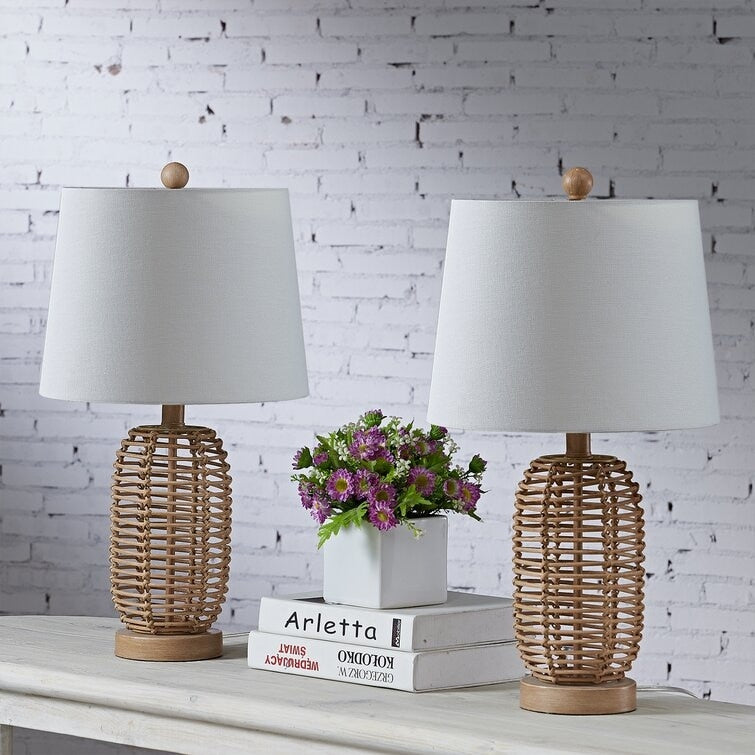 Set di 2 lampade da tavolo in rattan naturale da comodino (set di 2) - 12*12*21