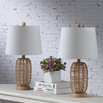 Set di 2 lampade da tavolo in rattan naturale da comodino (set di 2) - 12*12*21