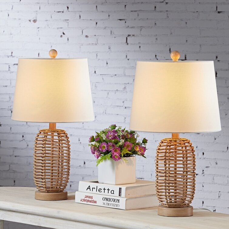 Set di 2 lampade da tavolo in rattan naturale da comodino (set di 2) - 12*12*21