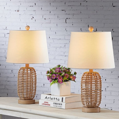 Set di 2 lampade da tavolo in rattan naturale da comodino (set di 2) - 12*12*21