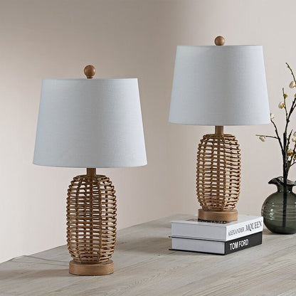 Set di 2 lampade da tavolo in rattan naturale da comodino (set di 2) - 12*12*21